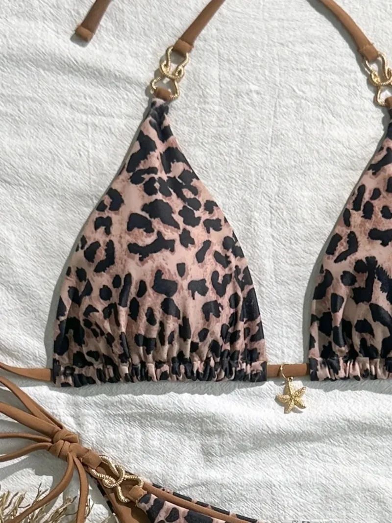 Leopard Print Halter Bikini Set
