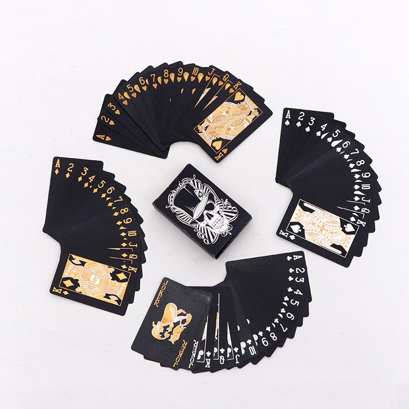 Waterproof Poker Suit Magic Dmagic Package, Black Golden Silver Skull Playing Card Game