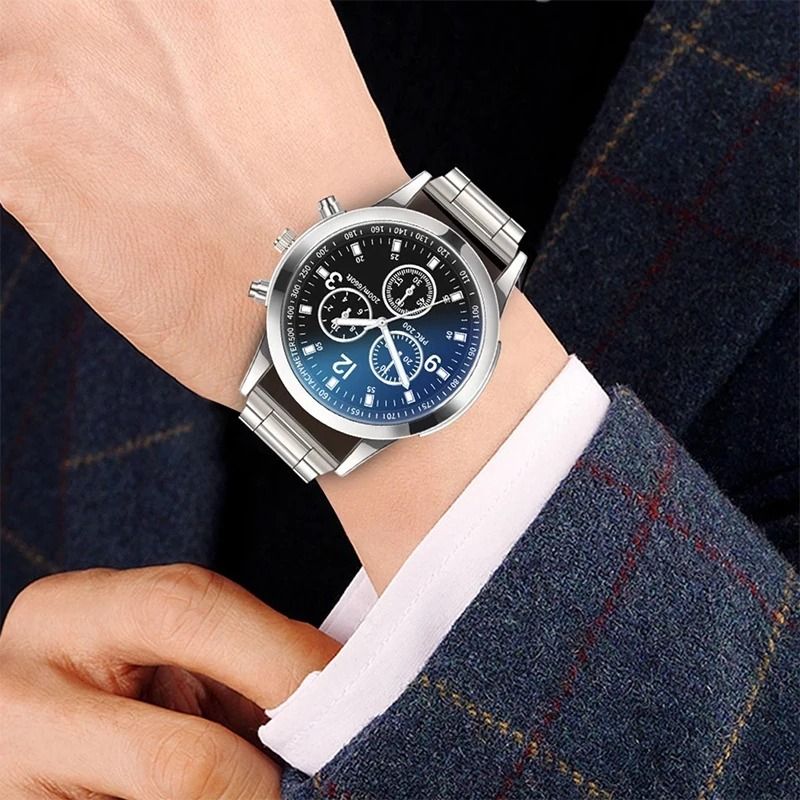 Mens Business Steel Band Quartz Watch | Fashion Timepiece with Matching Bracelet