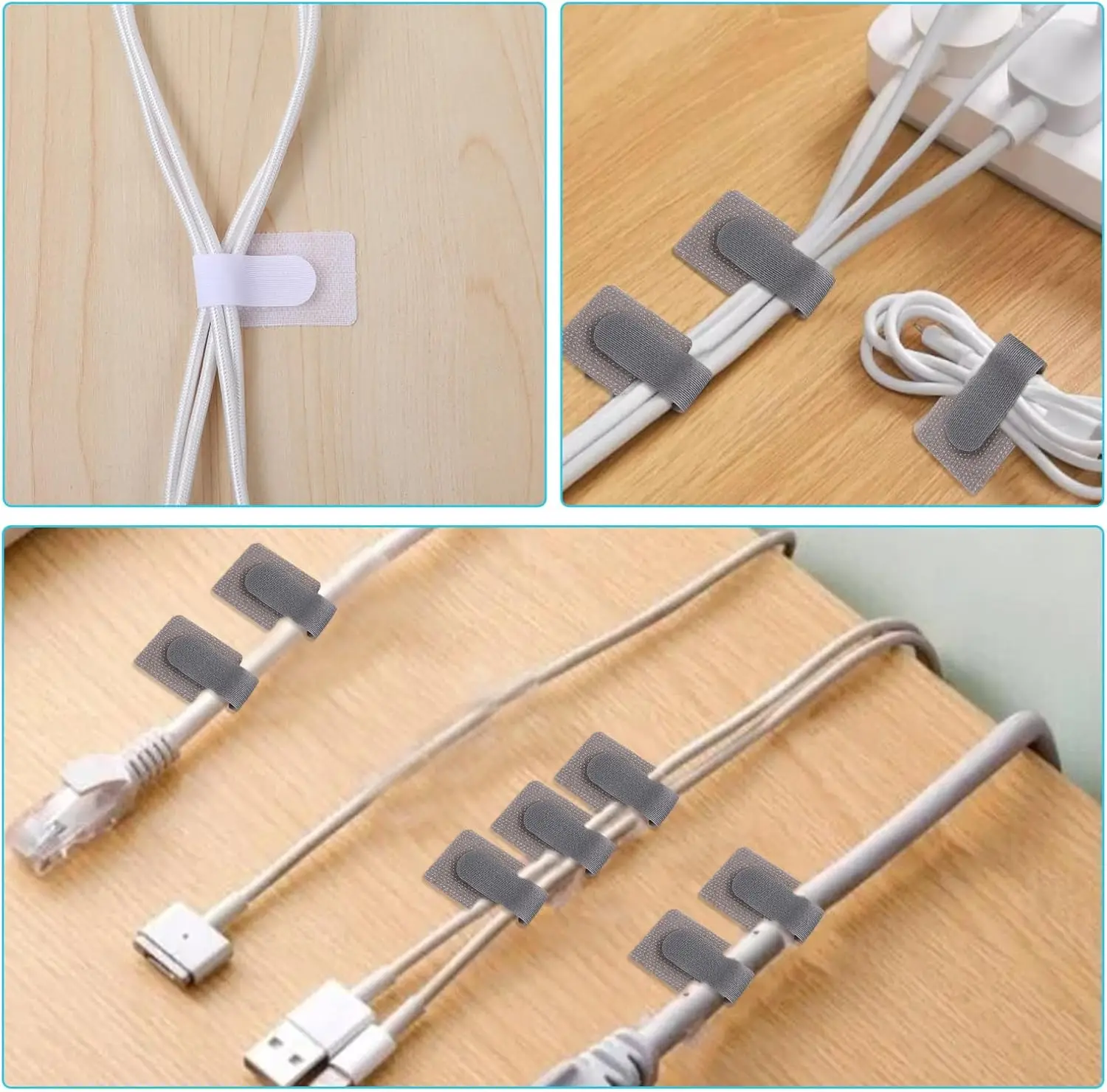 Reusable Cable Ties for Earphones, Wire and Mouse Management, Releasable Nylon Loop Hoop Tape Straps Tie, Durable Cable