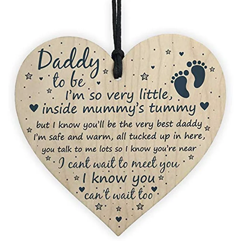Daddy to Be Wooden Heart Card Sign Gift, Father New Born Baby Son Daughter Plaque