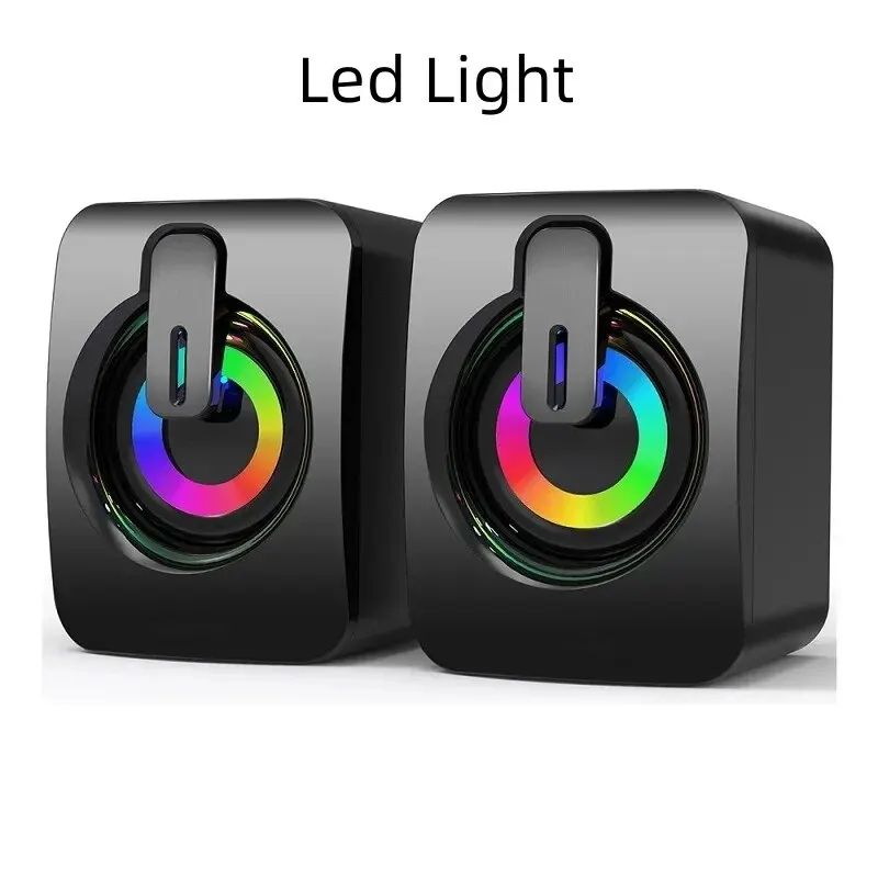 USB Wired Computer Speakers with LED Light & Built-In Microphone
