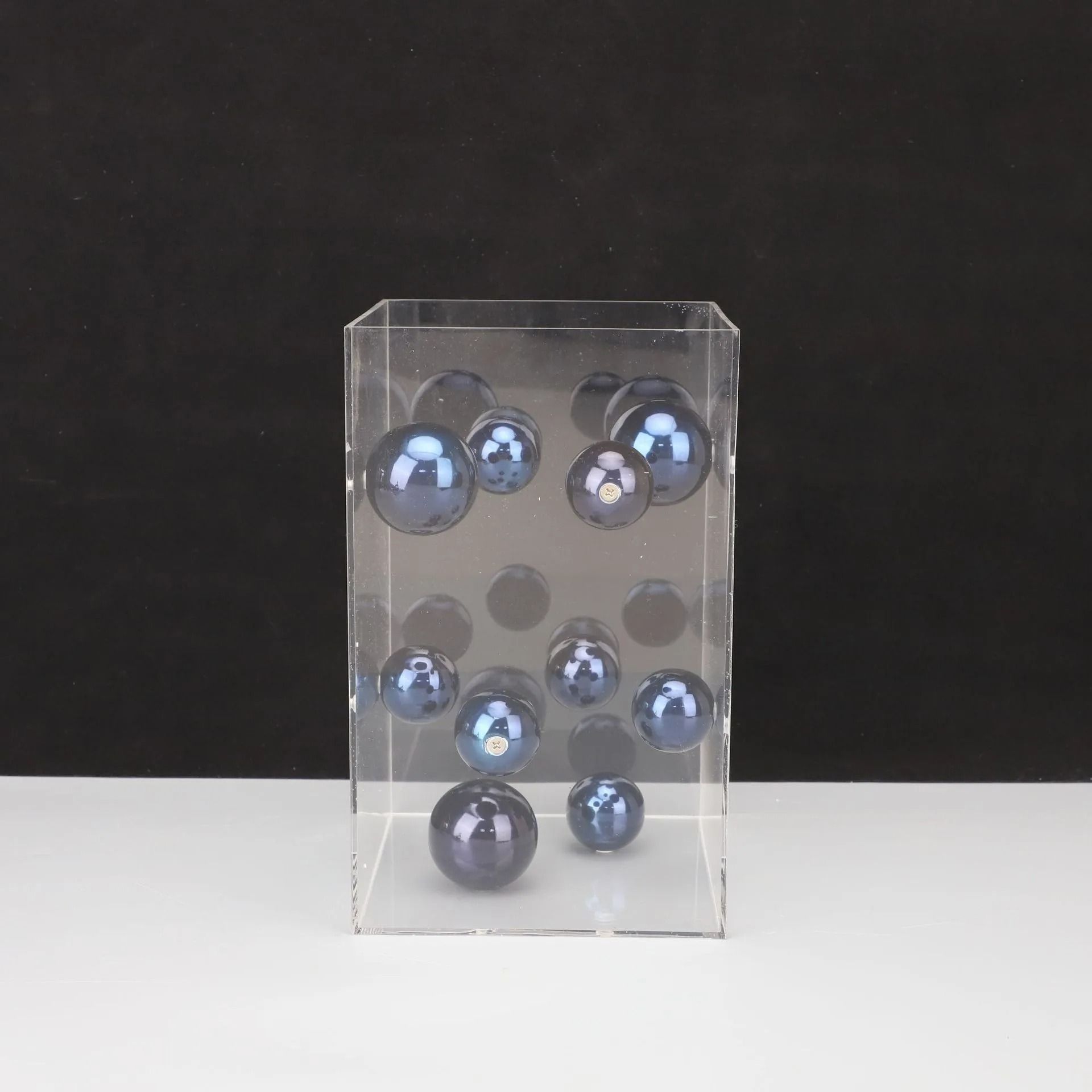 Modern Geometric Clear Acrylic Cube & Sphere Display Sculpture