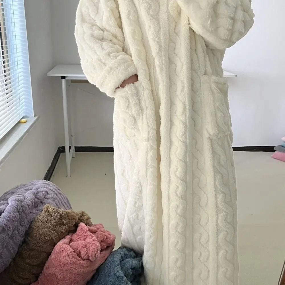 Womens Winter Long Flannel Nightgown With Pockets