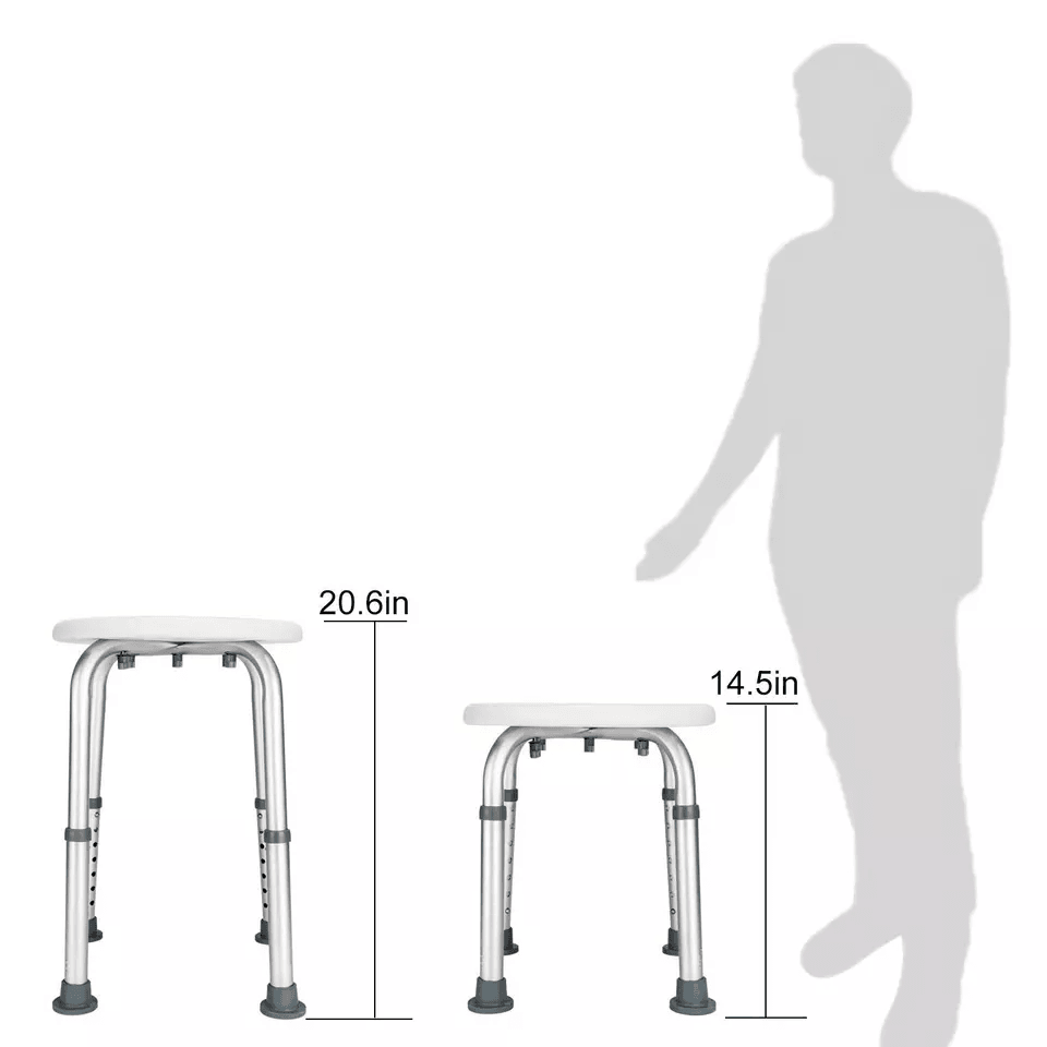 Adjustable Medical Shower Chair, Round Bath Tub Bench Stool Seat, 7-Level Height, Anti-Skid, CE & FDA Certified
