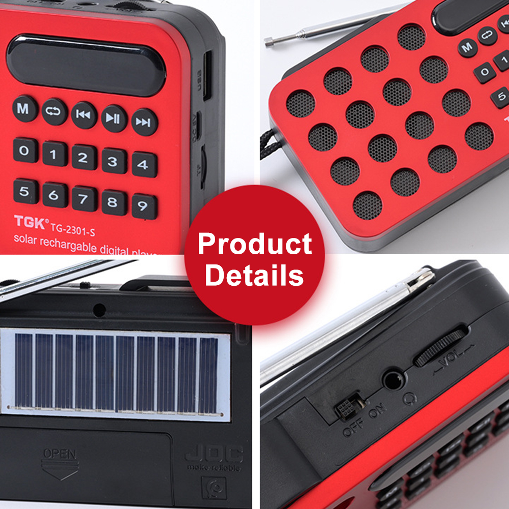 Solar Emergency Radio Portable FM Bluetooth Speaker with USB Card
