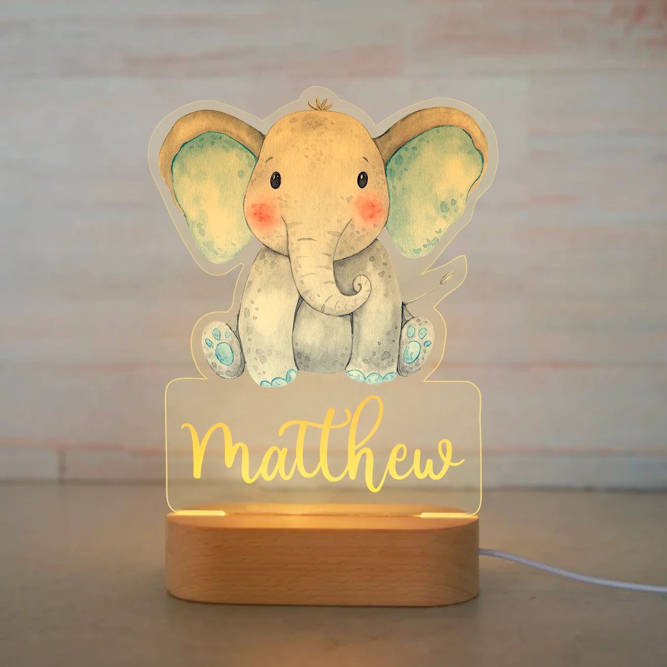 Personalized Kids Night Light Custom Name Animal Acrylic Lamp