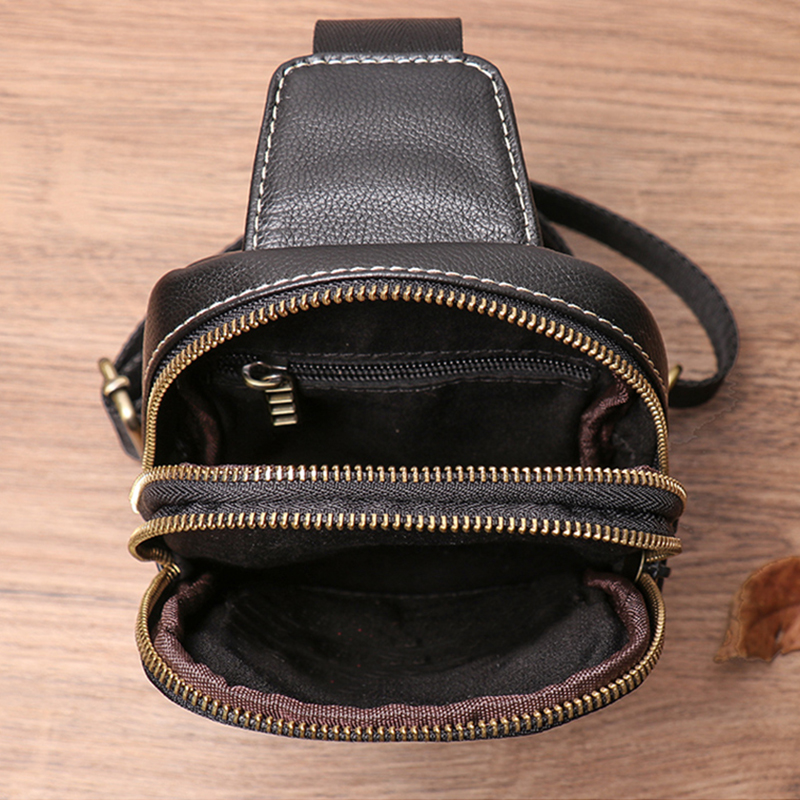 High Quality Genuine Leather Chest Bag Mens Deluxe Small Shoulder Sling Bag Trendy Simple Cowhide Single Strap Cross