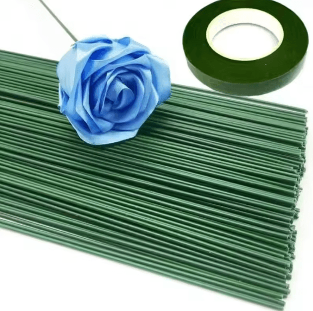 Artificial Flower Stems Bendable Iron Wire Set with Floral Tape for DIY Crafts & Wedding Decor