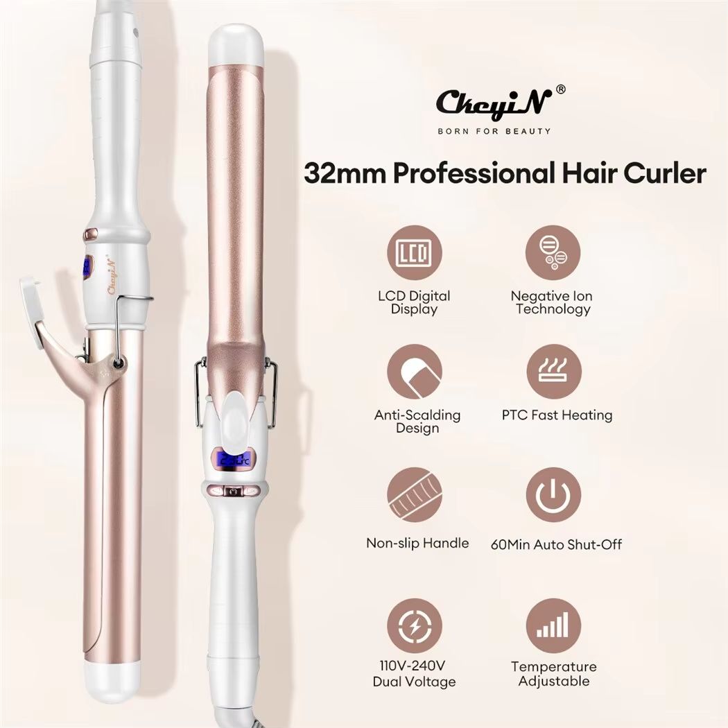 CkeyiN Professional Ceramic Hair Curler – 32mm & 38mm Curling Iron with Adjustable Temperature for Long-Lasting Styles