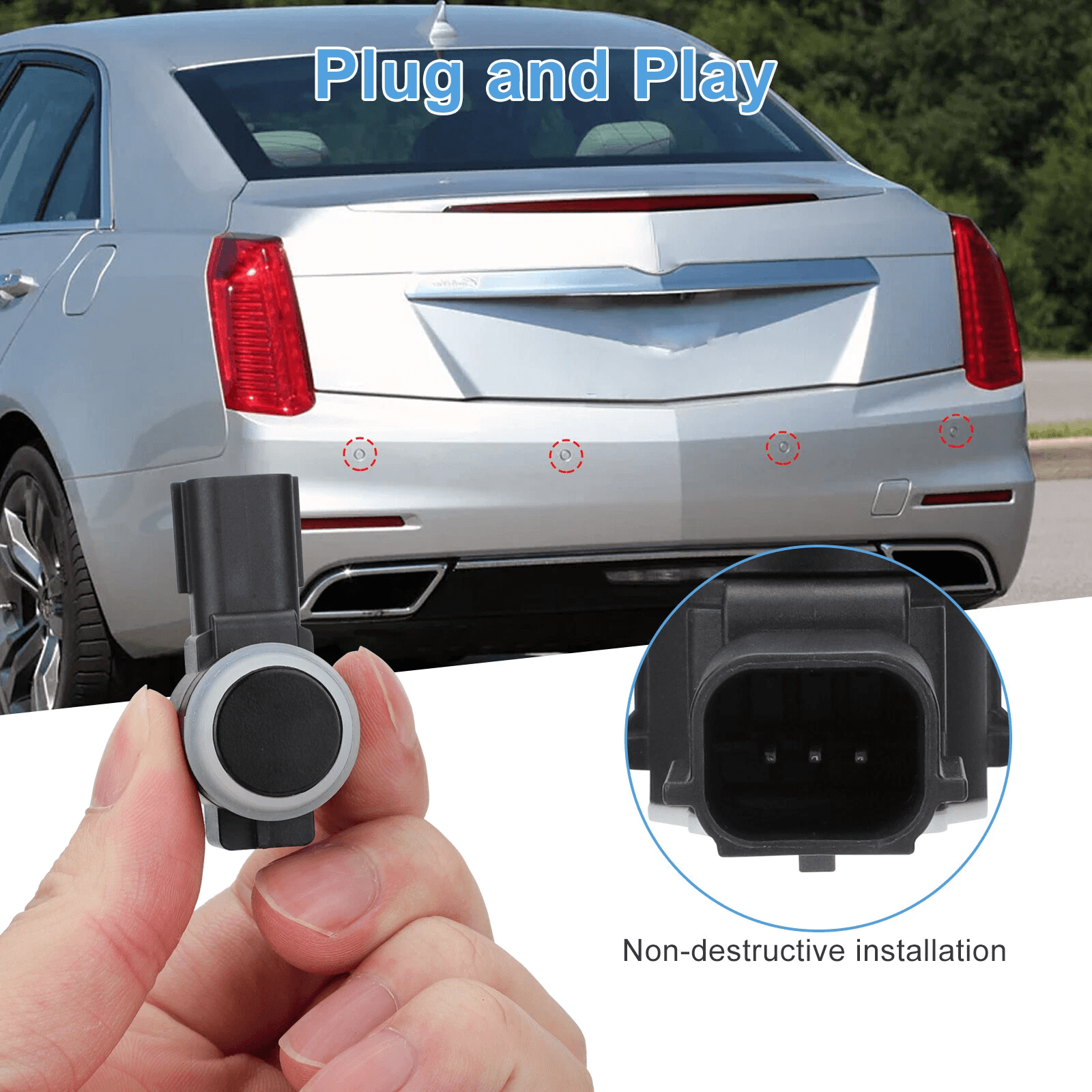 4Pcs Parking Assist Sensor 23428268 52050134 for Chevy Silverado, Cadillac, GMC – Front & Rear Bumper Reverse Sensors