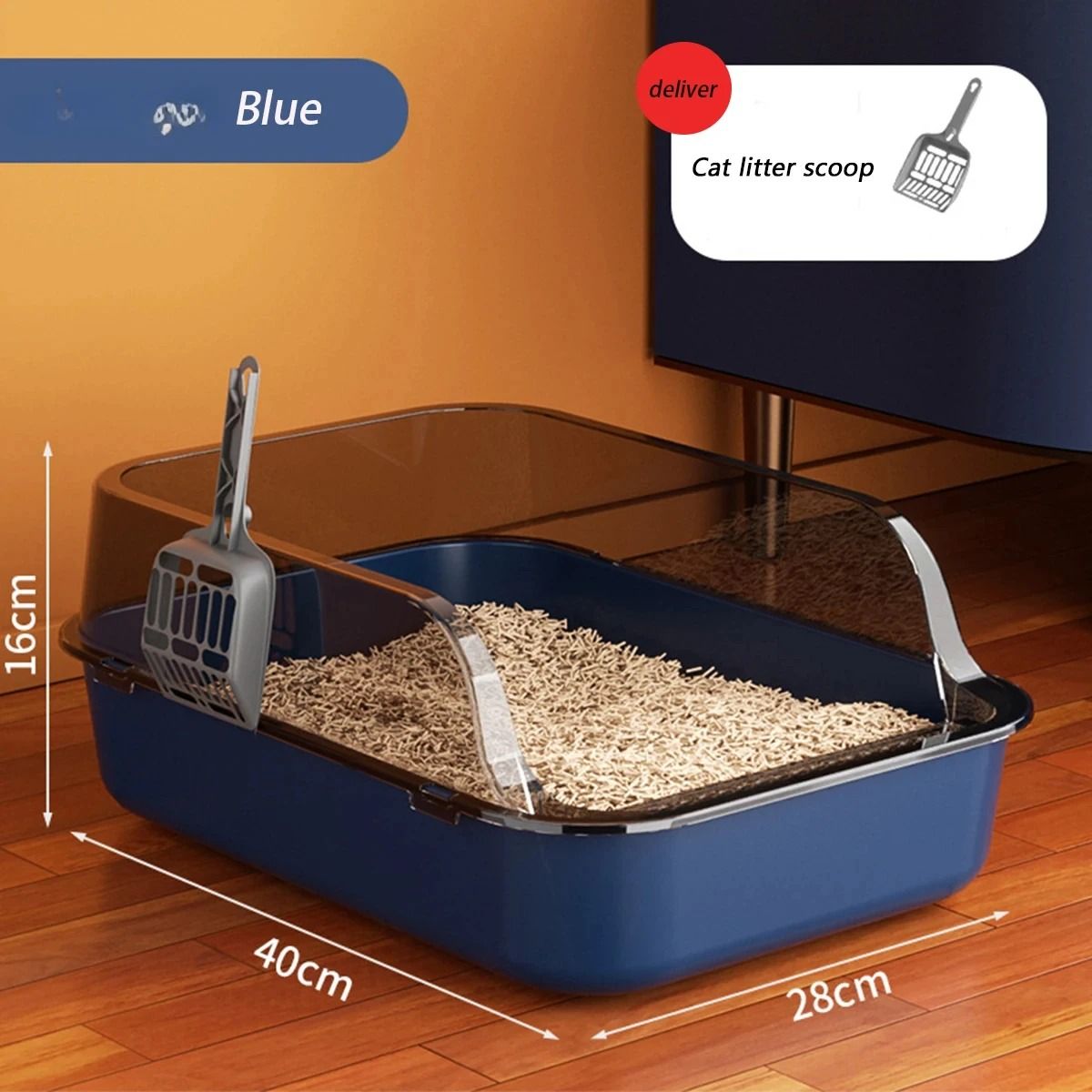 Semi Enclosed High Side Splashproof Cat Litter Box with Shield