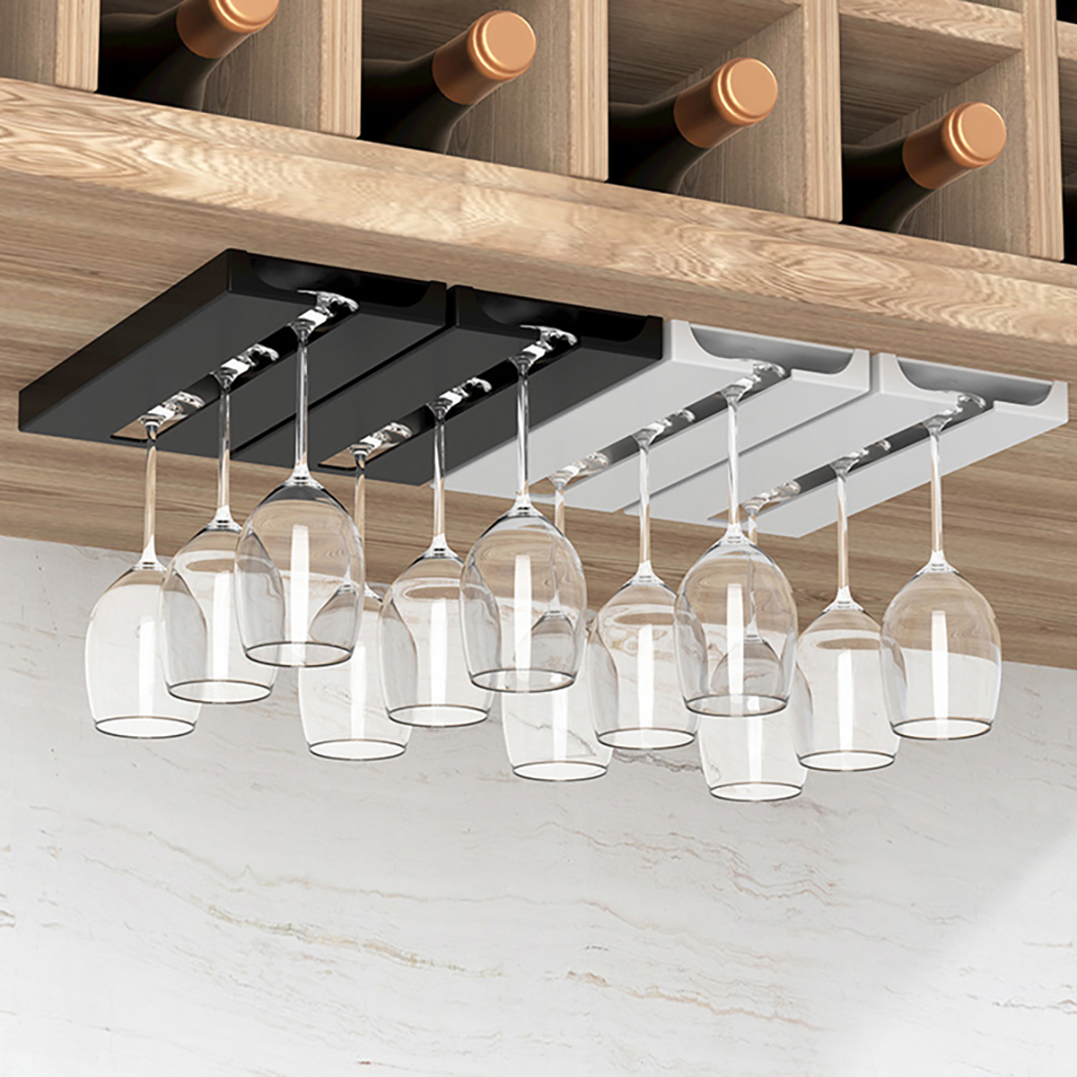 Under Cabinet Wine Glass Holder Space Saving Hanging Rack for Stemware