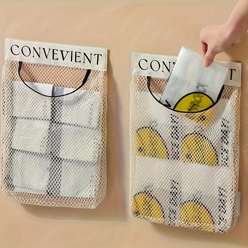 Mesh Storage Wall Organizer – Large Capacity Reusable Bag for Kitchen Groceries & Pantry Organization