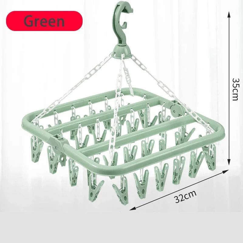 Foldable Clothes Drying Hanger With 32 Clips Space Saving Sock And Underwear Drying Rack