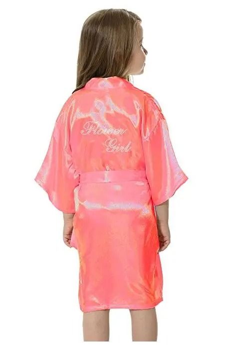 Fashion Kid Flower Girl Satin Robe – Solid Silk-Style Yukata for Weddings, Parties, and Elegant Dressing