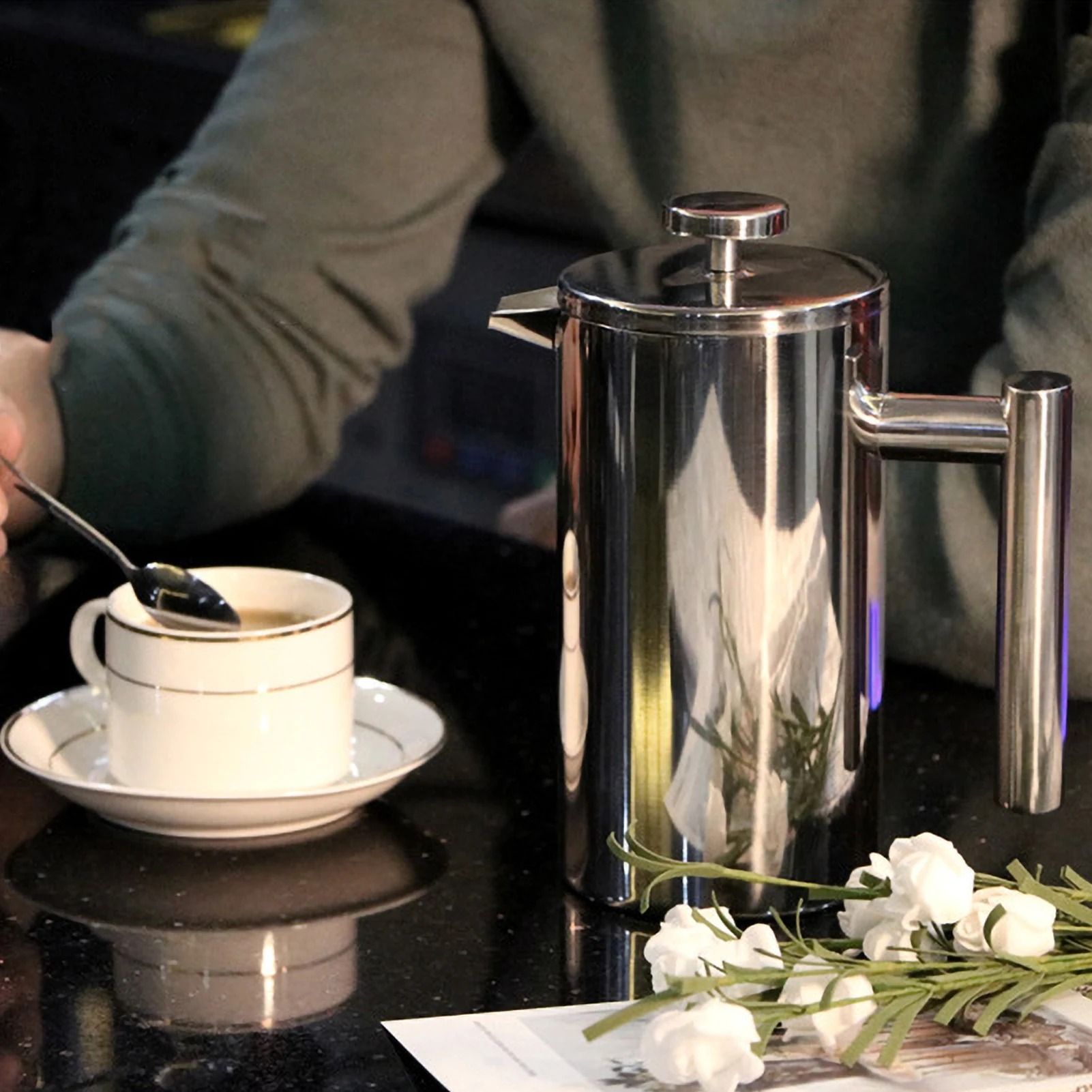 Stainless Steel French Press Coffee Maker Double Walled Insulated