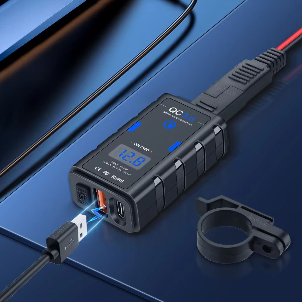 Anchtek Motorcycle USB Charger – 6.4 A QC3.0 & PD Fast-Charging Socket