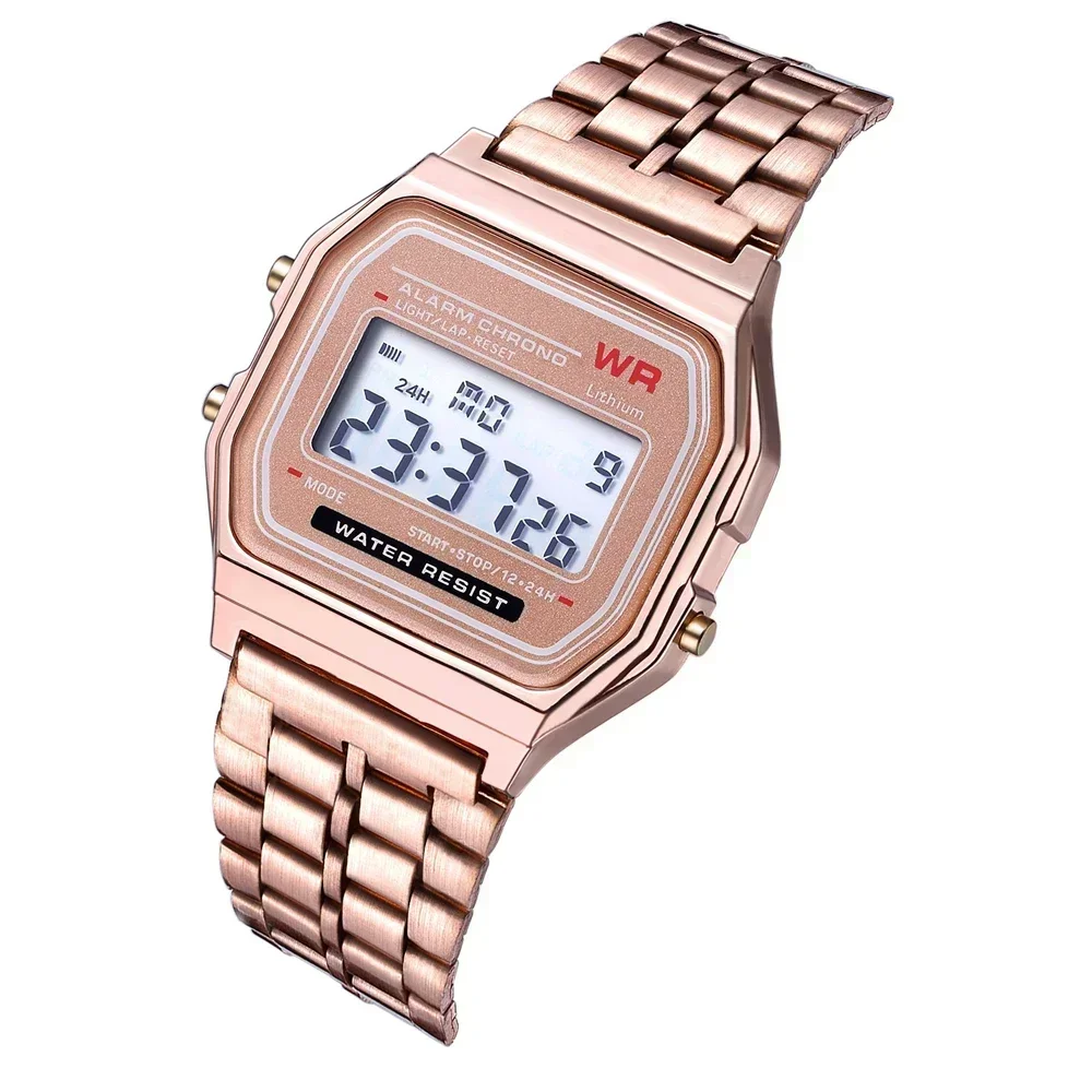 Luxury Retro Square Electronic Digital Watches Women Men Watch Rose Gold Silver Ladies Wristwatches