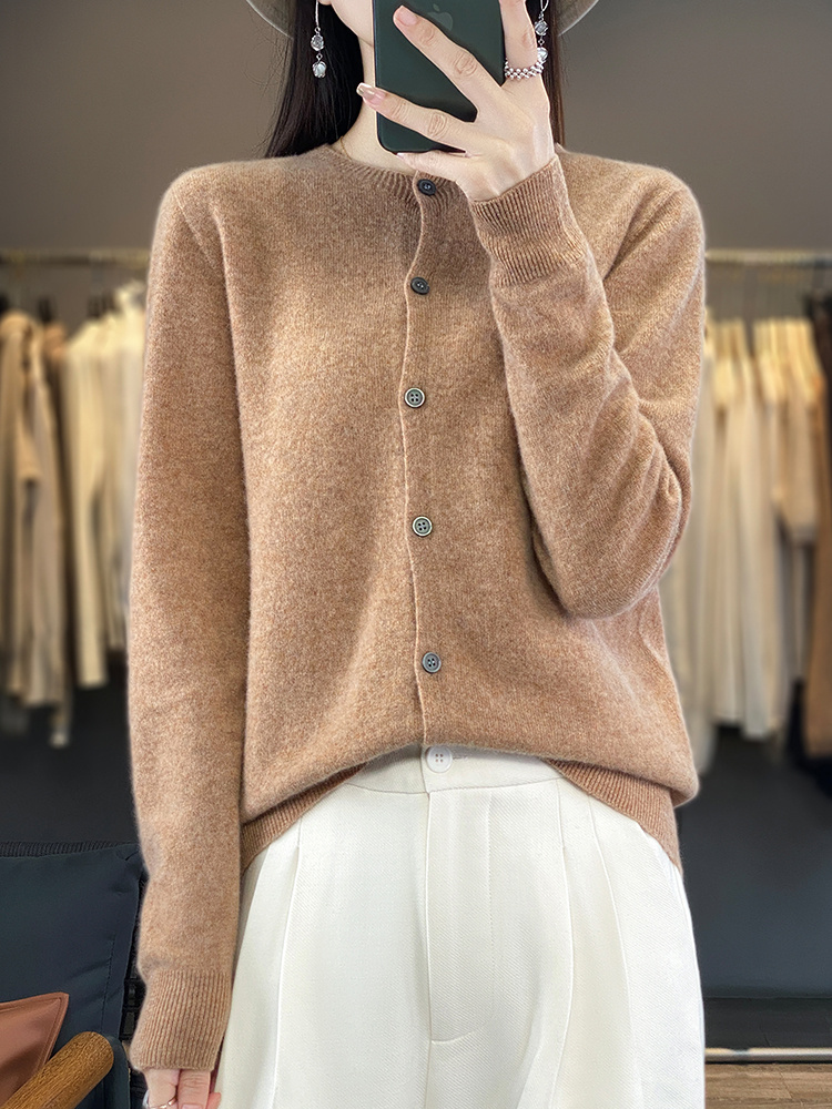 Casual Wool Sweater Women O-Neck Cardigan Buttoned Knitwear Soft Winter Tops