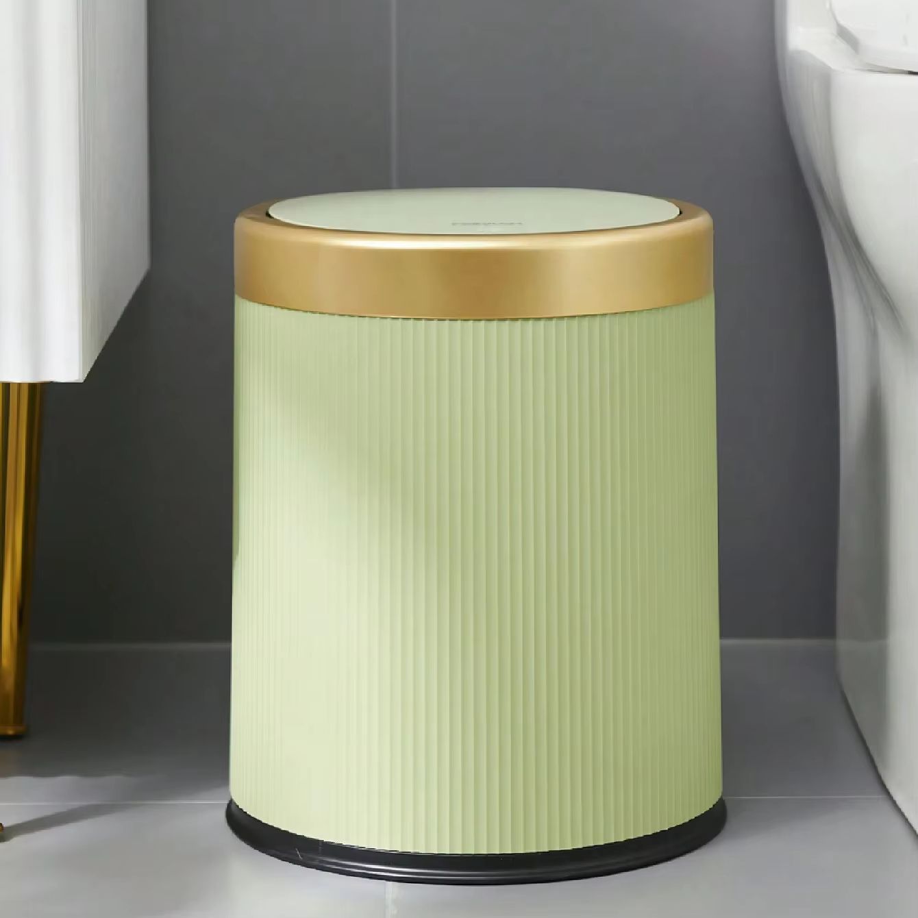 Modern White and Black Double-Layer Trash Bin with Press-Top Lid