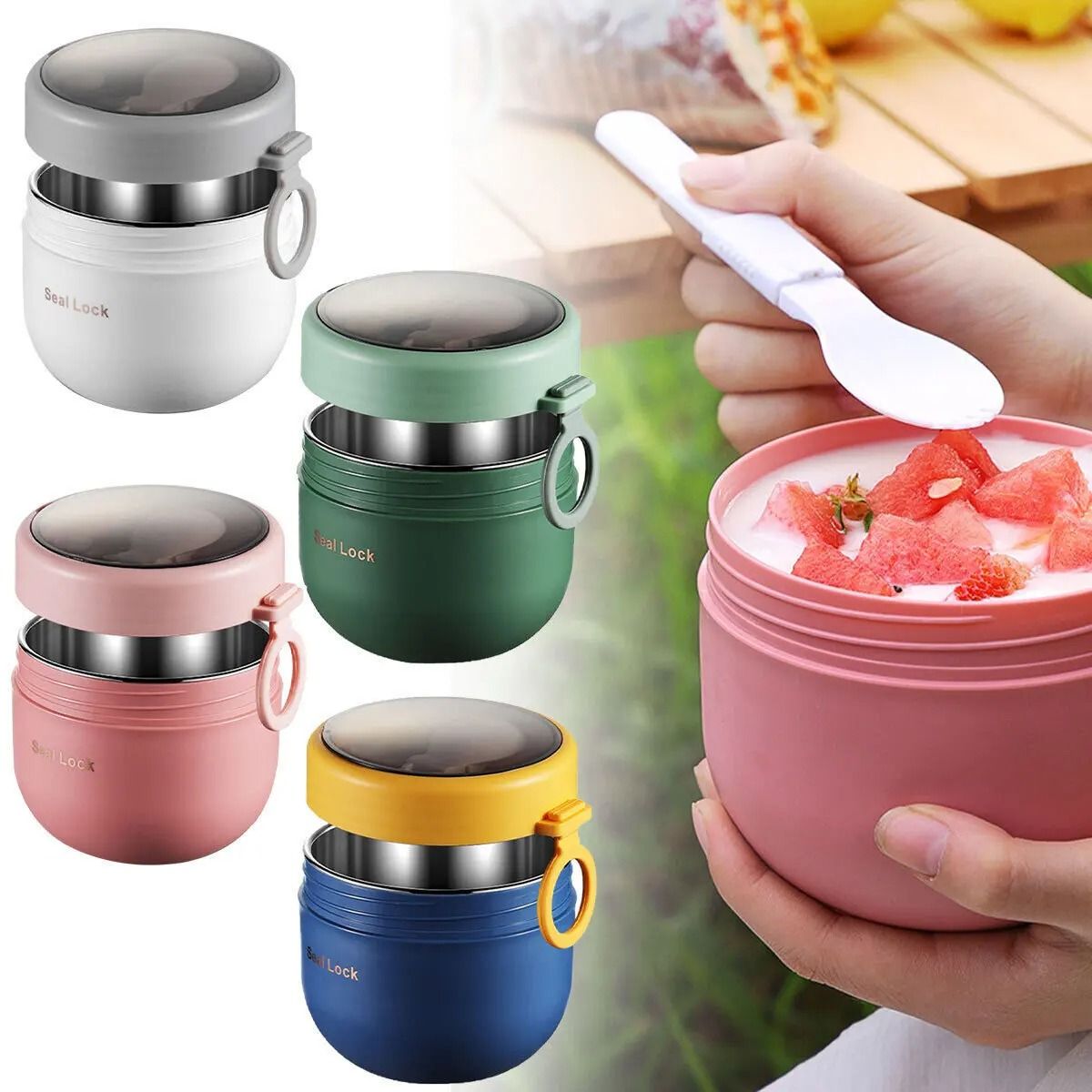 600ML Stainless Steel Food Thermos Insulated Lunch Box Vacuum Thermal Jar for Kids and Adults