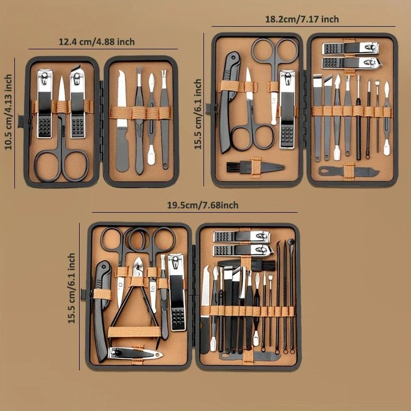 Professional Nail Care Tool Set with PU Leather Case Stainless Steel Clippers