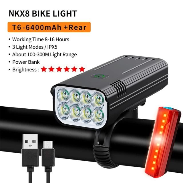 Rechargeable Bike Light Set 10000mAh 3600 Lumens LED Front and Rear Lights