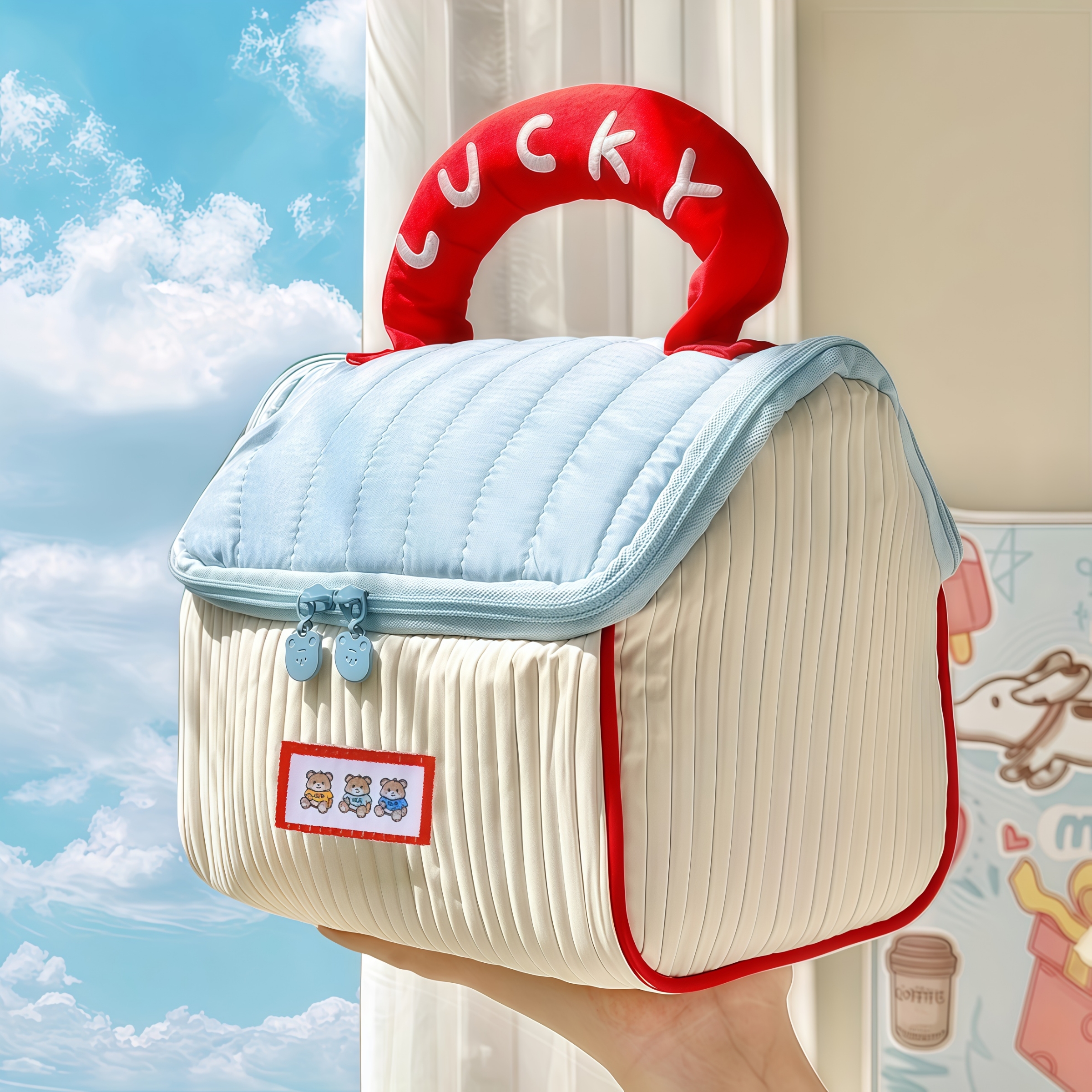 Girls Large Capacity, Cute Hut Handbag, Cartoon Pattern, Portable Handheld, Travel Toiletry Bag, Cosmetic Organizer