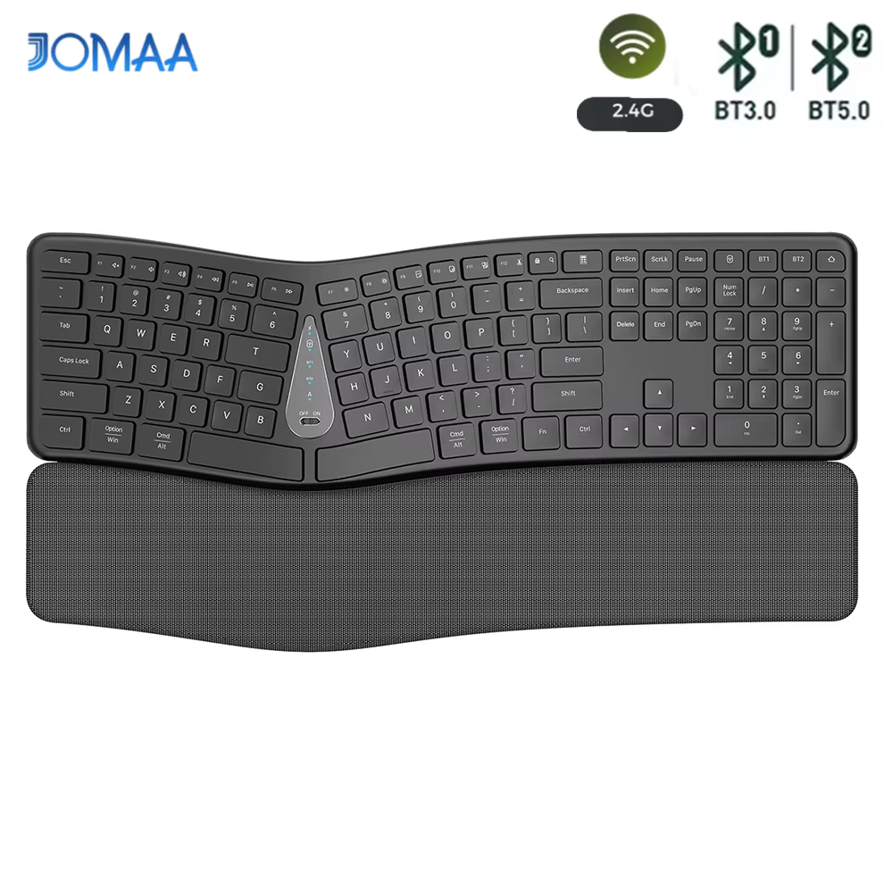 Comfortable Wireless Ergonomic Keyboard with Palm Rest, Multi-Device Rechargeable Bluetooth Keyboard for Laptop