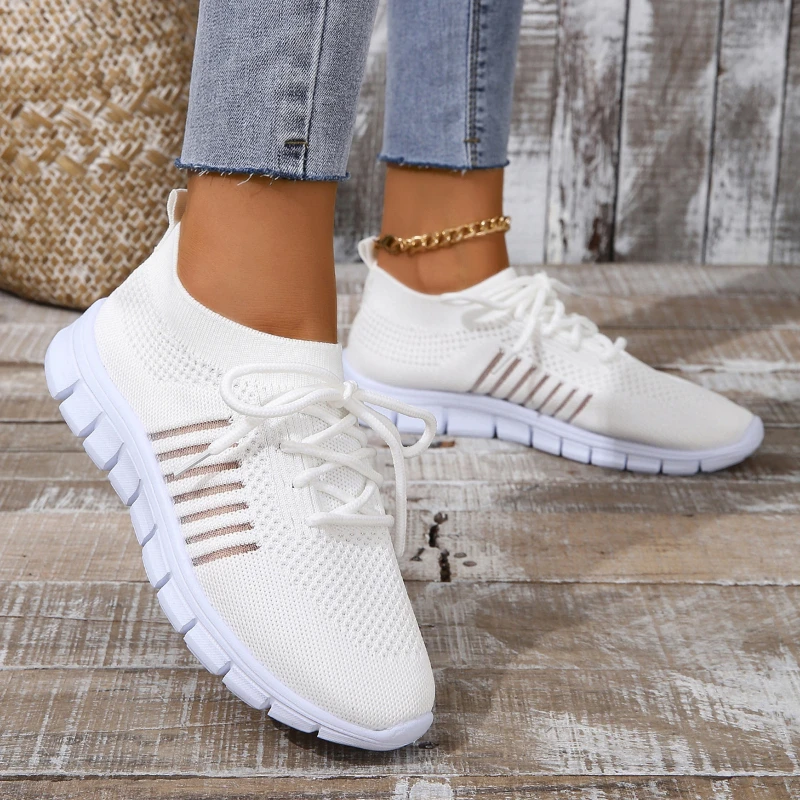 Lightweight Summer Mesh Casual Shoes, Breathable Lace-Up Slip-On Sports Sneakers for Womens Everyday Walking & Fashion