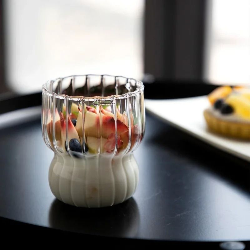 Ribbed Aesthetic Glass Coffee Cup