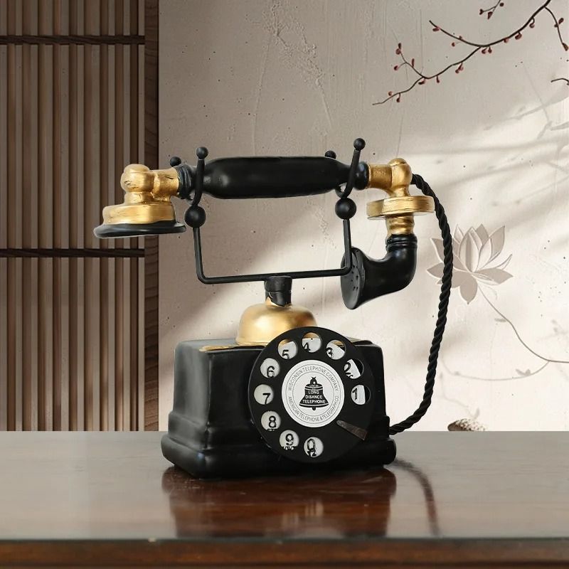 Vintage Rotary Telephone Ornament | Retro Aged & Weathered Craft for Home Office Decor