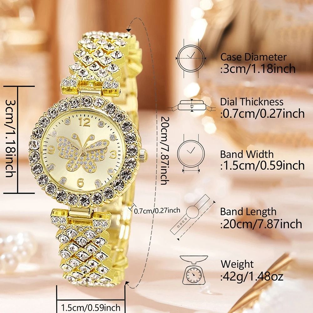 4 Piece Golden Butterfly Luxury Women's Watch Set