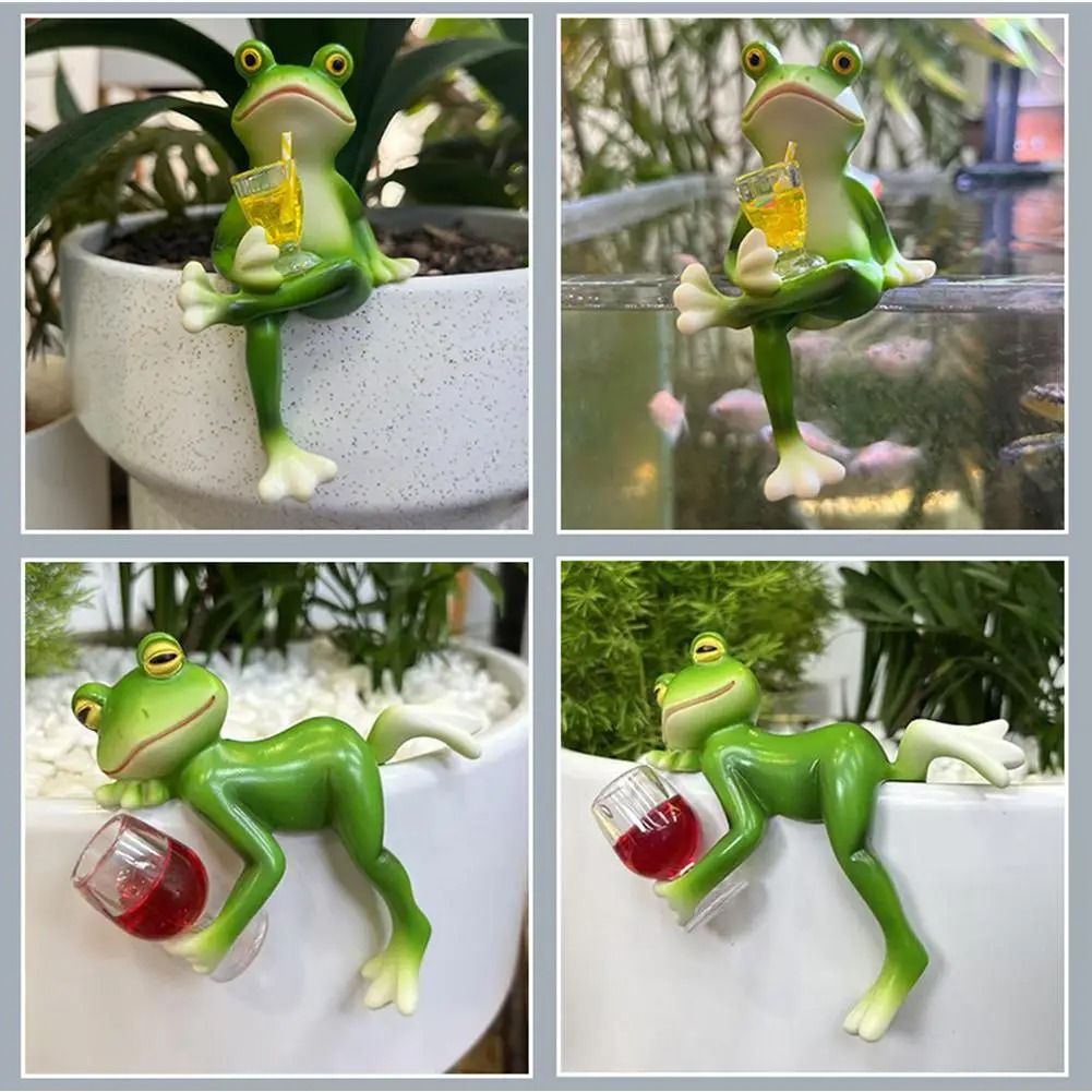 Cute Frog Garden Ornament Cartoon Flower Pot Edge Decoration Figurine