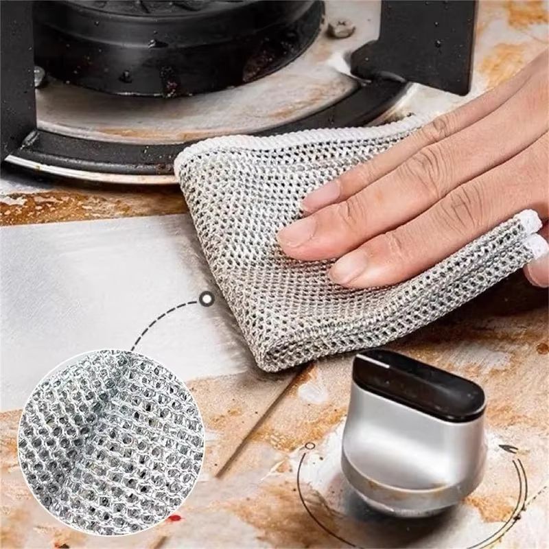 Thickened steel wire cleaning cloth Non Scratch Microfiber Mesh Dishcloth, Single or Double Layer Set