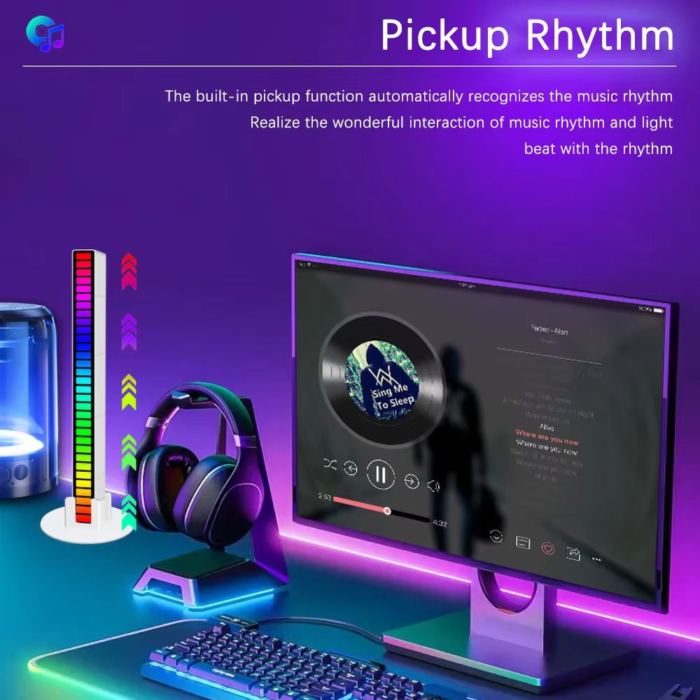 AuraBeat Rechargeable Sound Activated RGB Light Bar 360 Ambient Lamp