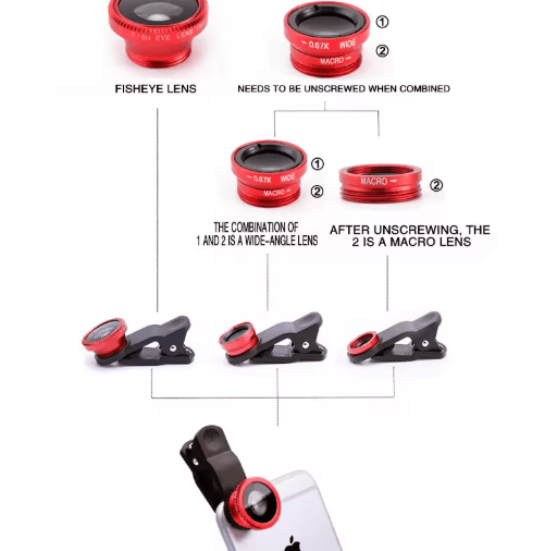 3-in-1 Smartphone Camera Lens Kit – Fisheye, Wide Angle & Macro Clip-On Lens