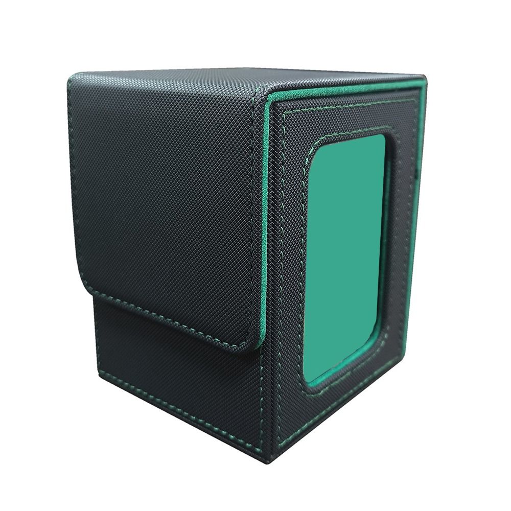 Premium PU Leather Trading Card Deck Box with Window Flannel Lined MTG Card Holder Case