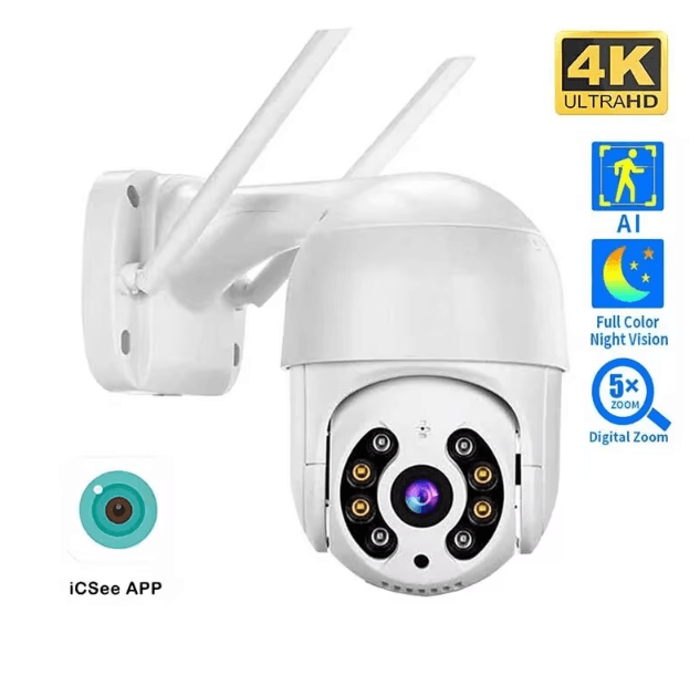 Smart 8MP 4K PTZ Security Camera with Auto Tracking, WiFi Remote Monitoring & Color Night Vision