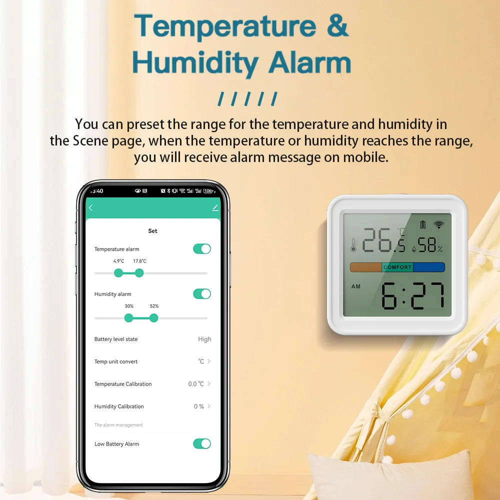 Smart Temperature & Humidity Sensor for Alexa & Google Home with Backlight Display