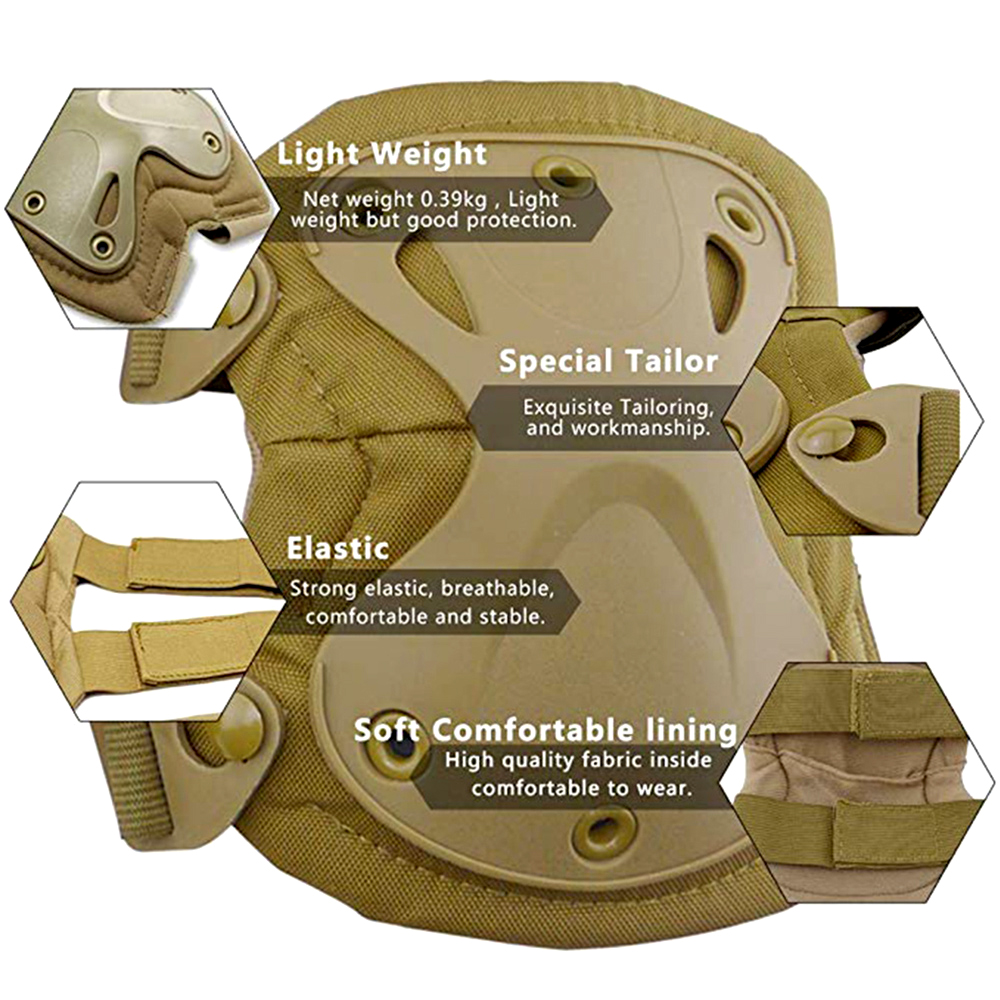 Lightweight Knee & Elbow Pads Set, Military Grade Combat Protection for Airsoft Skateboarding with Adjustable Strap