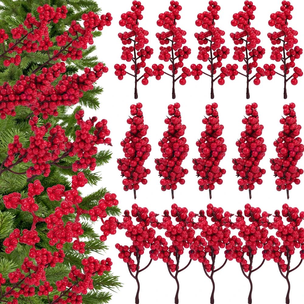 Artificial Red Berry Branch Picks for Christmas Decor