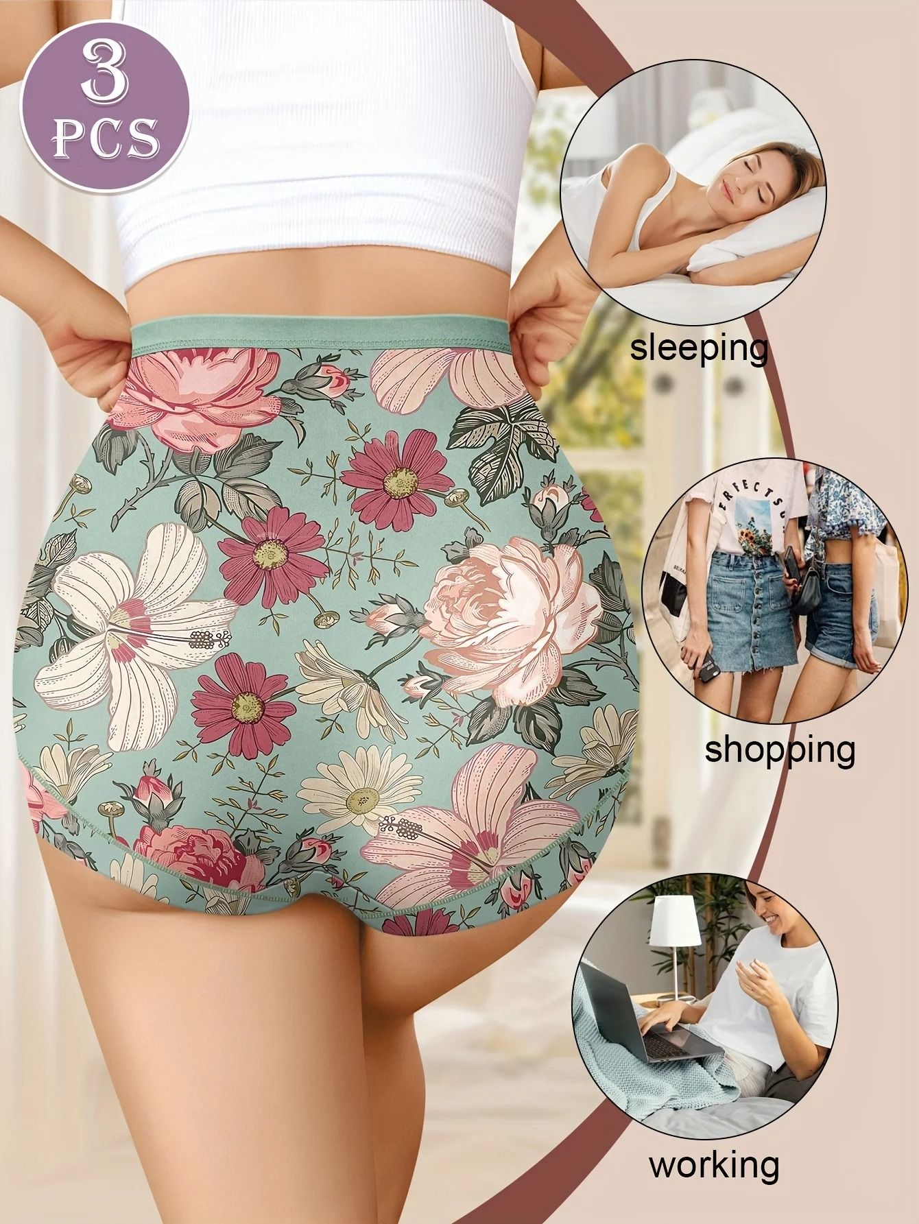 3 Pack High Waisted Tummy Control Panties with Hip Lifting Fit