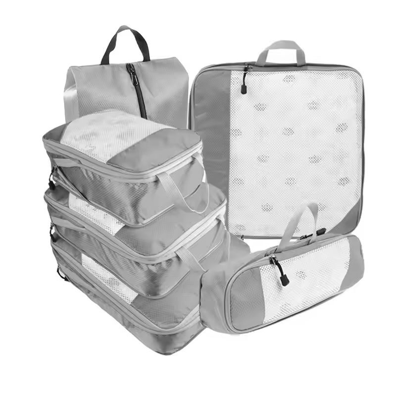 6 Piece Travel Packing Cube Set with Shoe Bag and Mesh Panels