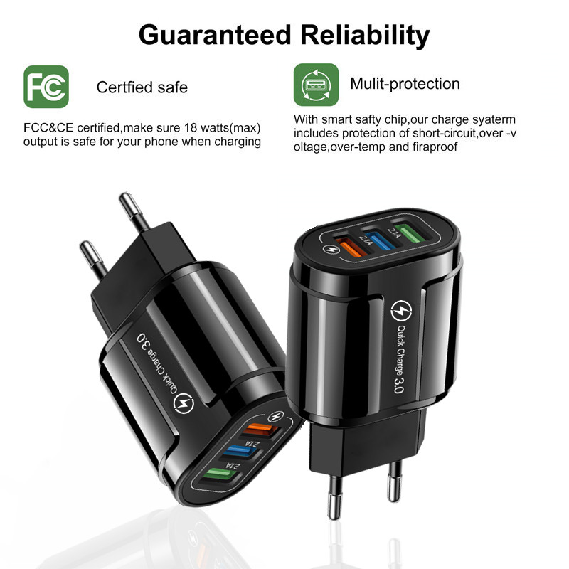 Quik Charge Adapter, USB Fast Phone Charger, Wall Chargers Plug