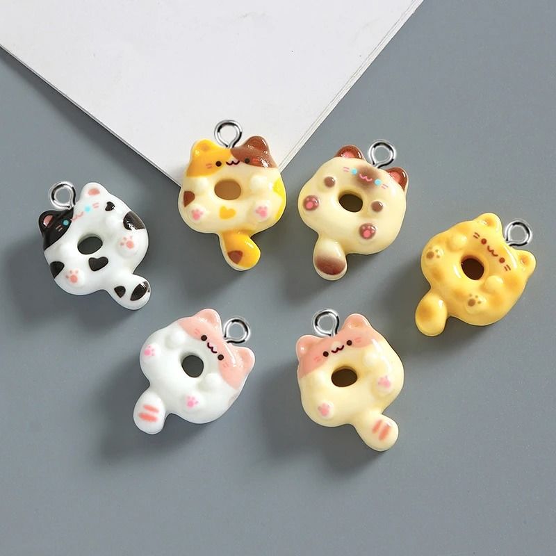 Cute Donut Cat Resin Charms for Jewelry Making Set of 10