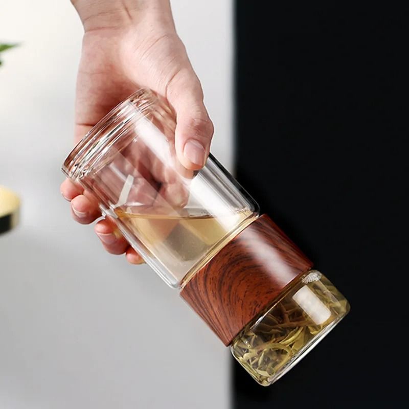 Double-Wall Glass Tea Infuser Bottle with Built-in Filter – Heat-Resistant Travel Tumbler for Loose Leaf and Herbal Teas