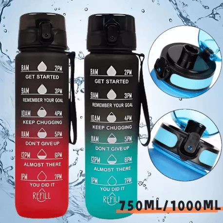 1000ml Gradient Sports Water Bottle with Time Scale BPA Free Large Capacity Gym and Outdoor Bottle 1 to 2 PCS