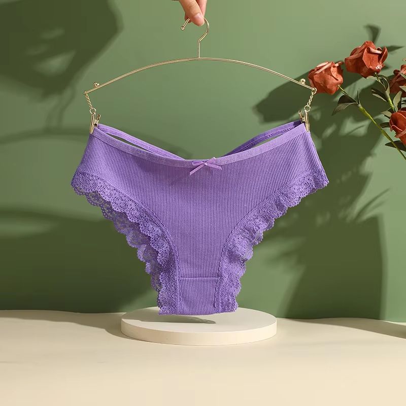 Women's 3-Piece Cotton Low-Rise Lace Brazilian Panties Set Breathable Soft Underwear S-XL